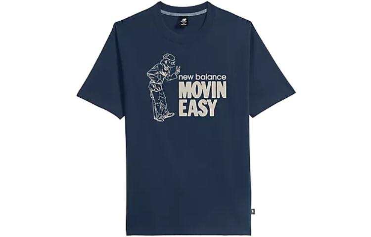 New Balance New Balance T Shirts Men's Marine Blue Crew Neck Moderate Straight Fit