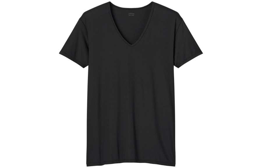 UNIQLO T Shirts Men's Black 09 V Neck Moderate Straight Fit