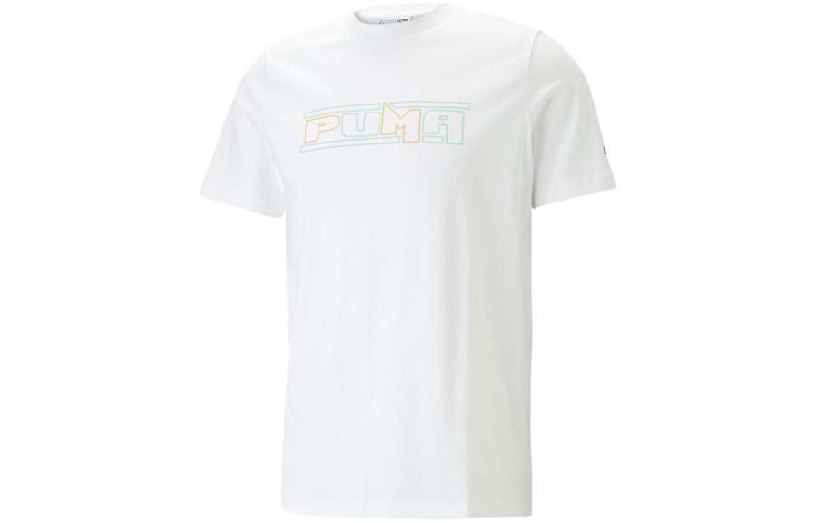 PUMA T Shirts Men's White Crew Neck Moderate Straight Fit