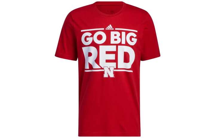 Adidas Adidas Cornhuskers T Shirts Men's Red Crew Neck Moderate Straight Fit