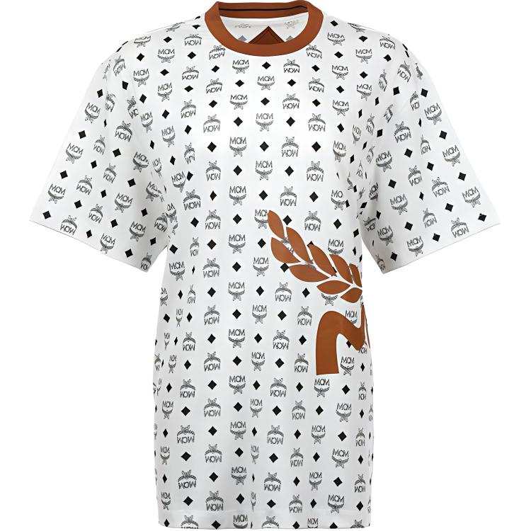 MCM SS24 All-Over Letter Print Short-Sleeve T-Shirt White