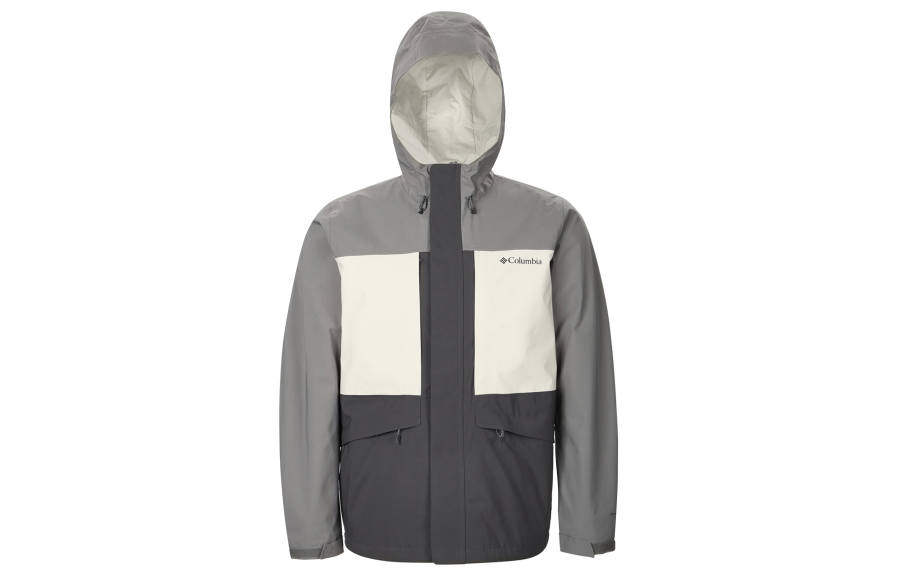 Columbia Hiking Waterproof, Windproof, Breathable, And Thermal Windbreaker Jacket Men's Gray White
