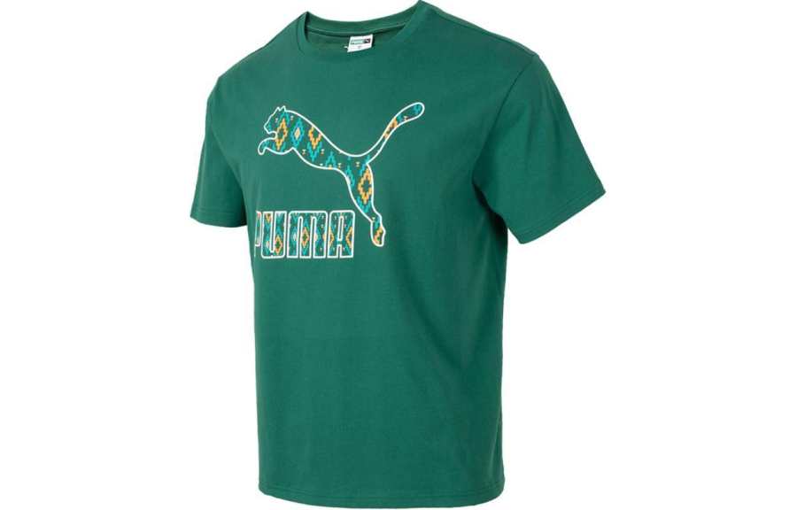 PUMA T Shirts Unisex Green Crew Neck Moderate Straight Fit