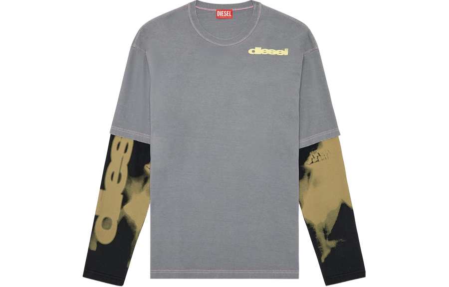 DIESEL T Shirts Men's Gray Crew Neck Moderate Straight Fit