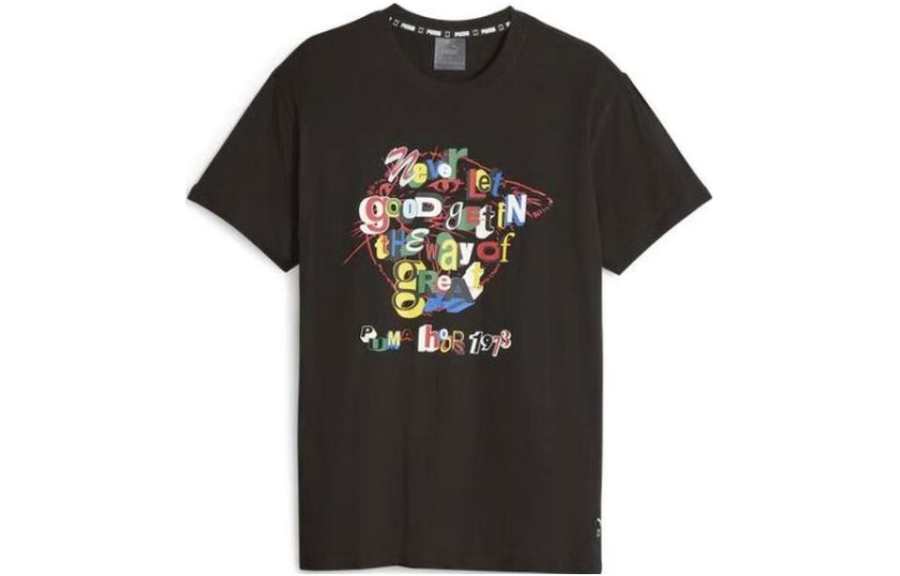 PUMA MMQ T Shirts Men's Black Crew Neck Moderate Straight Fit