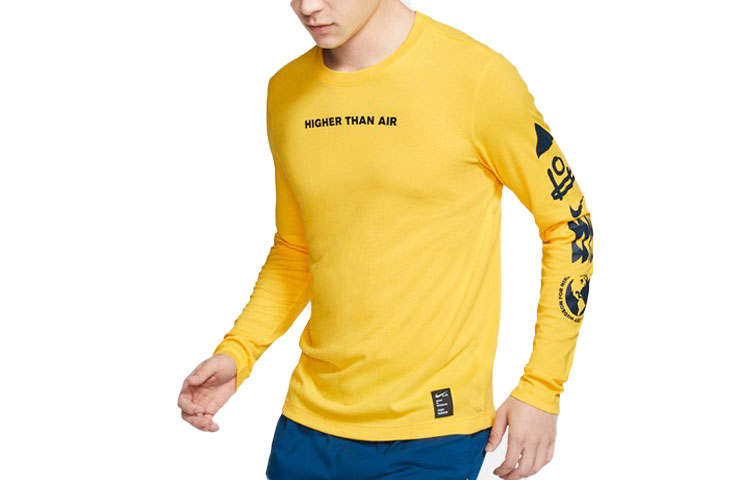 Nike Nike T Shirts Men's Yellow Crew Neck Moderate Straight Fit