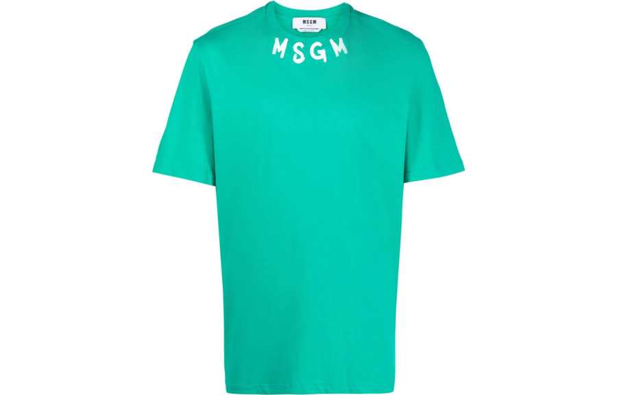 MSGM MSGM T Shirts Men's Green Crew Neck Moderate Straight Fit