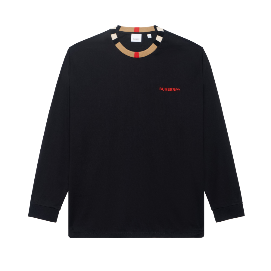 Burberry Icon Stripe Trim Cotton Sweatshirt