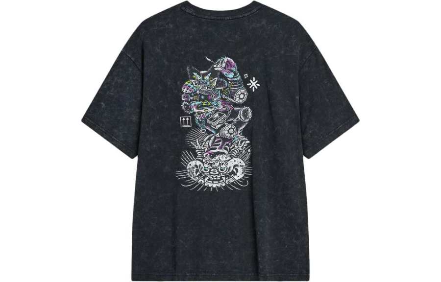 Li-Ning Li Ning T Shirts Unisex Black Crew Neck Moderate Straight Fit