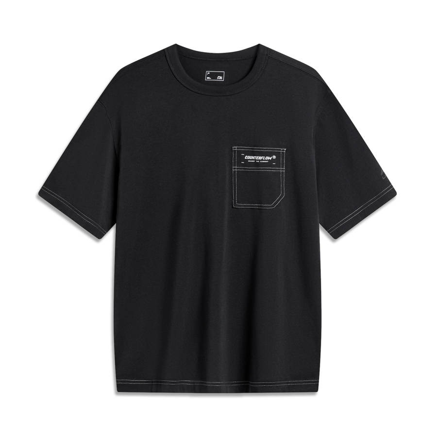 Li-Ning Li Ning CF Tracing T Shirts Men's Black Crew Neck Moderate Straight Fit