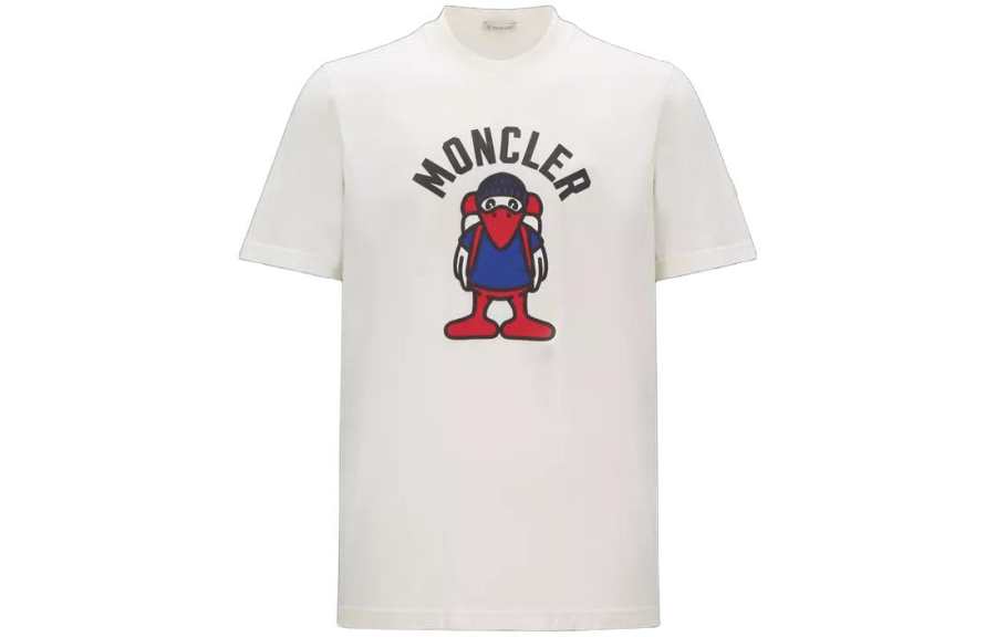 Moncler T Shirts Men's White Crew Neck Moderate Straight Fit