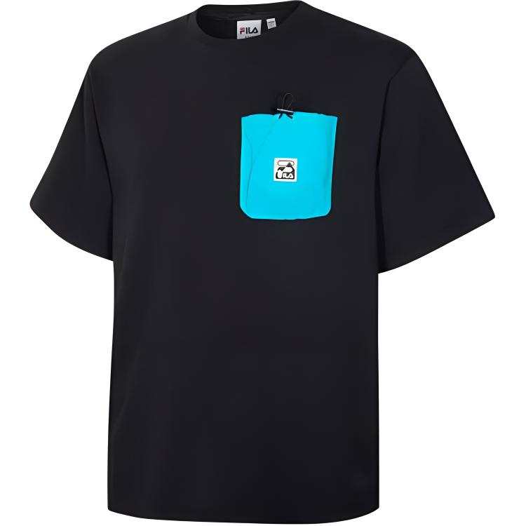FILA T Shirts Unisex Black Crew Neck Moderate Straight Fit