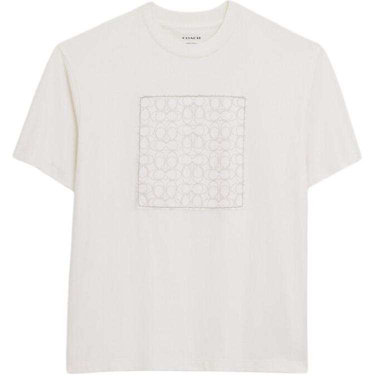 COACH T Shirts Men's Cream Crew Neck Moderate Straight Fit