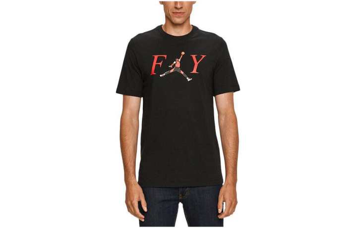 Jordan Jordan T Shirts Men's Black Crew Neck Moderate Straight Fit
