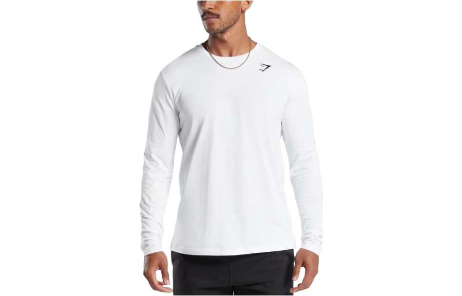 GYMSHARK T Shirts Men's White Crew Neck Moderate Straight Fit