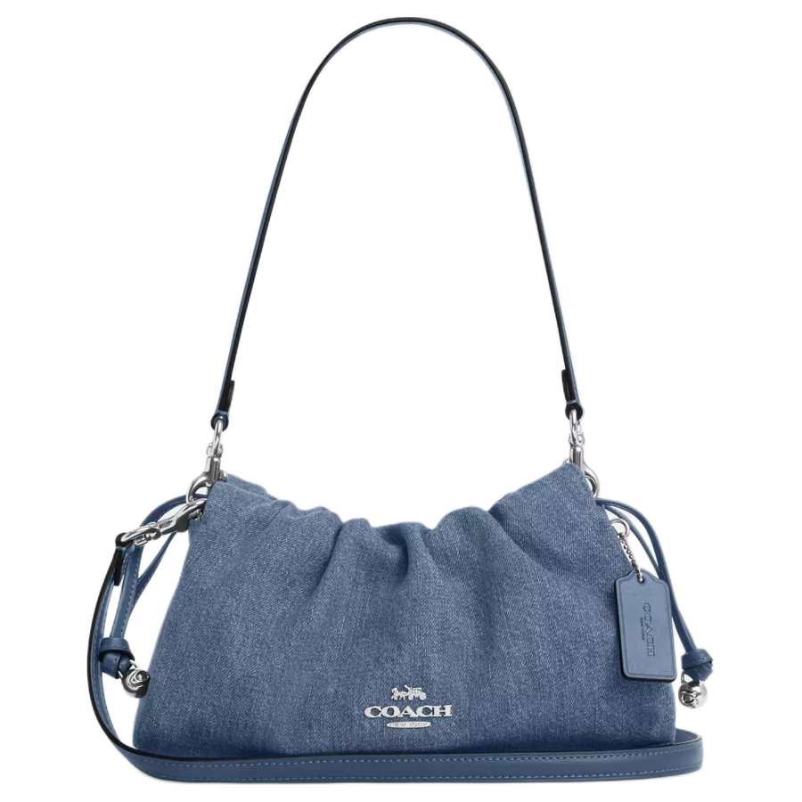 COACH Faye Denim Shoulder Bag Medium Women's Blue