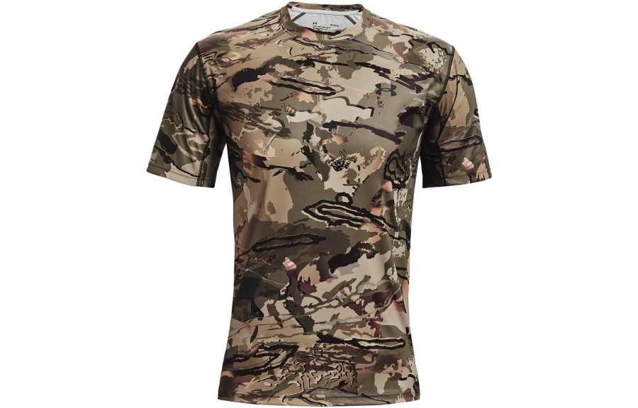 Under Armour RUSH T Shirts Men's Camouflage Crew Neck Moderate Straight Fit