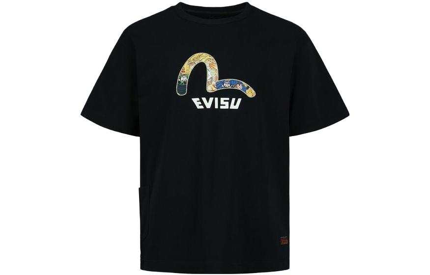 EVISU T Shirts Men's Black Crew Neck Moderate Straight Fit
