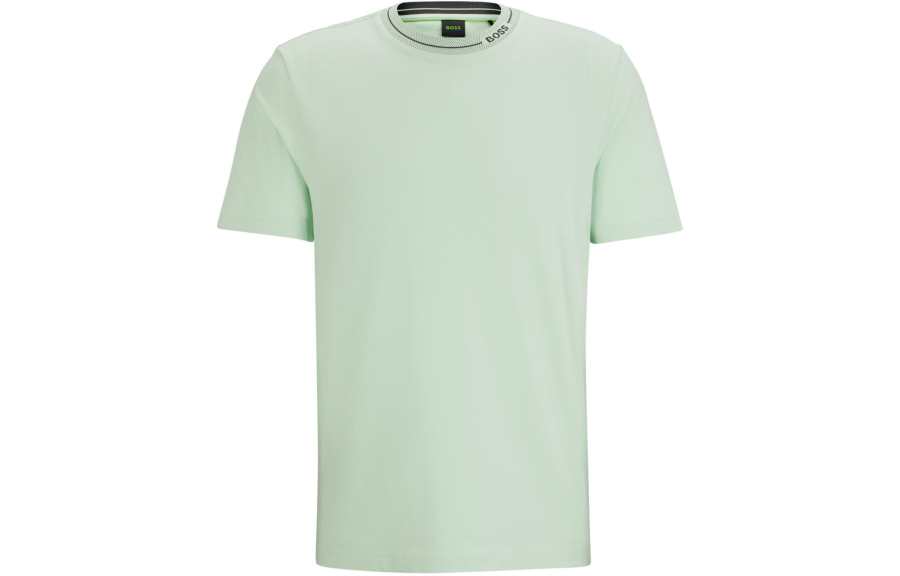HUGO BOSS Cotton Jersey Regular Fit T Shirt With Branded Collar T Shirt Men's Light Green