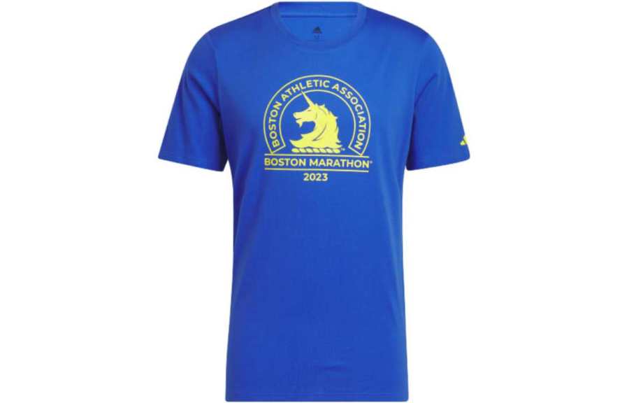 Adidas Adidas Boston Marathon T Shirts Men's Blue Crew Neck Moderate Straight Fit