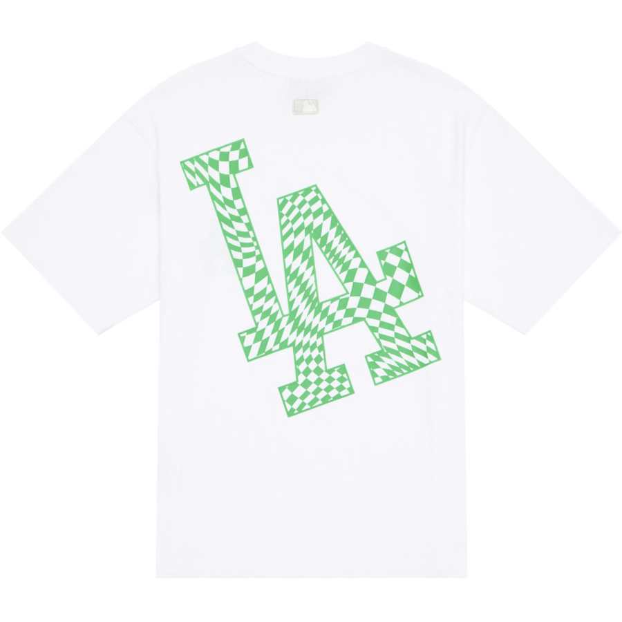 MLB MLB Checkerboard T Shirts Unisex Ecru Crew Neck Moderate