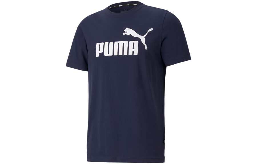 PUMA Essentials Logo T Shirts Men's Blue Crew Neck Moderate Straight Fit