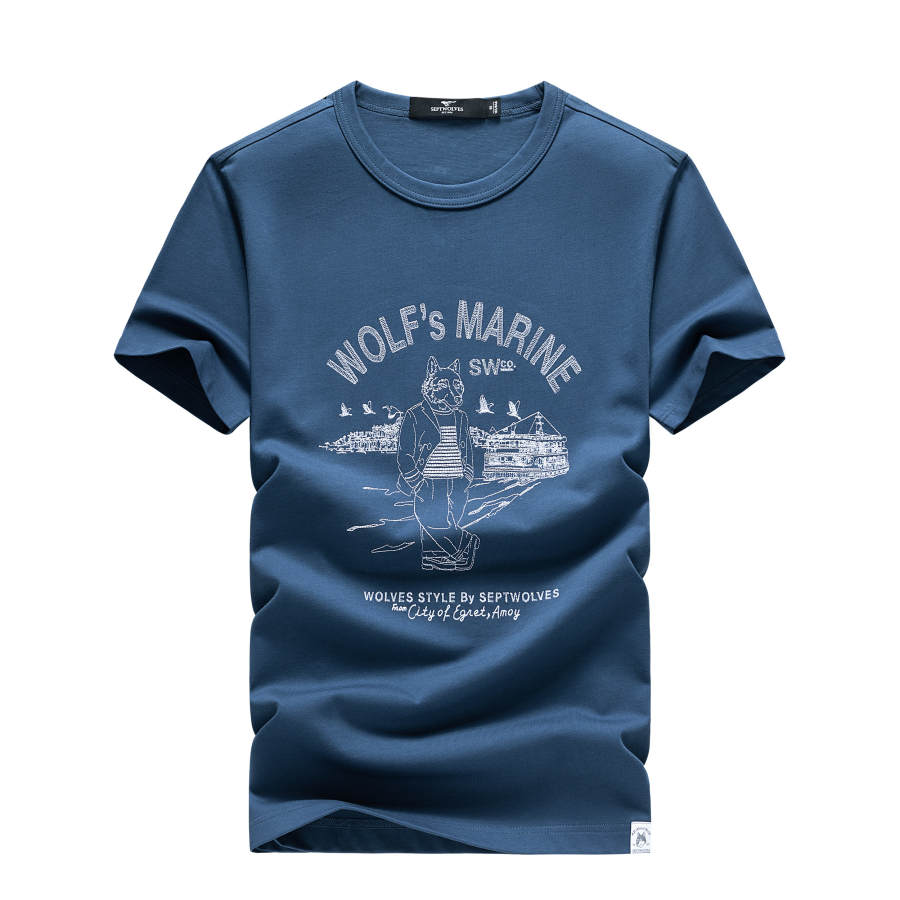 SEPTWOLVES T Shirts Men's Crew Neck Moderate Straight Fit