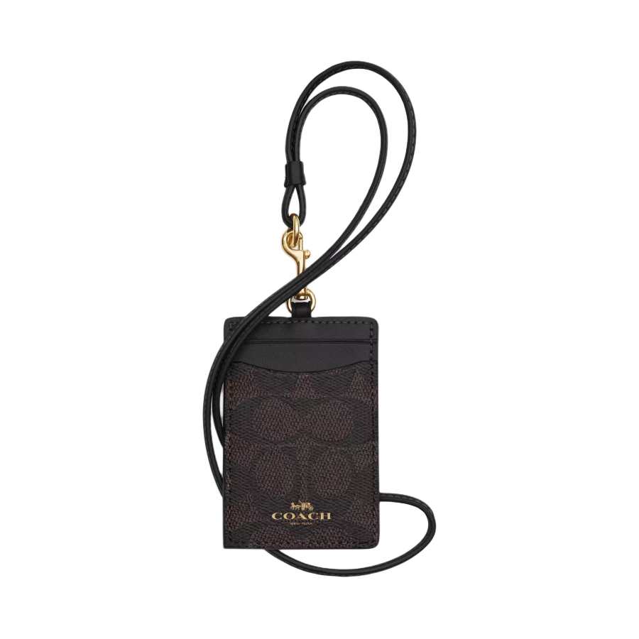 COACH Coated Canvas Card Holder Regular Women's Dark Brown & Black