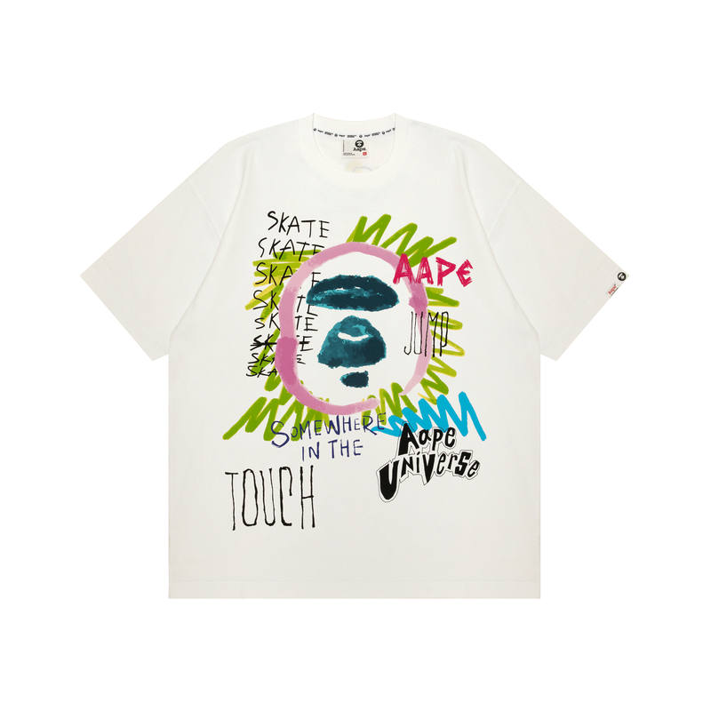 Aape T Shirts Men's White WHX Crew Neck Moderate Straight Fit