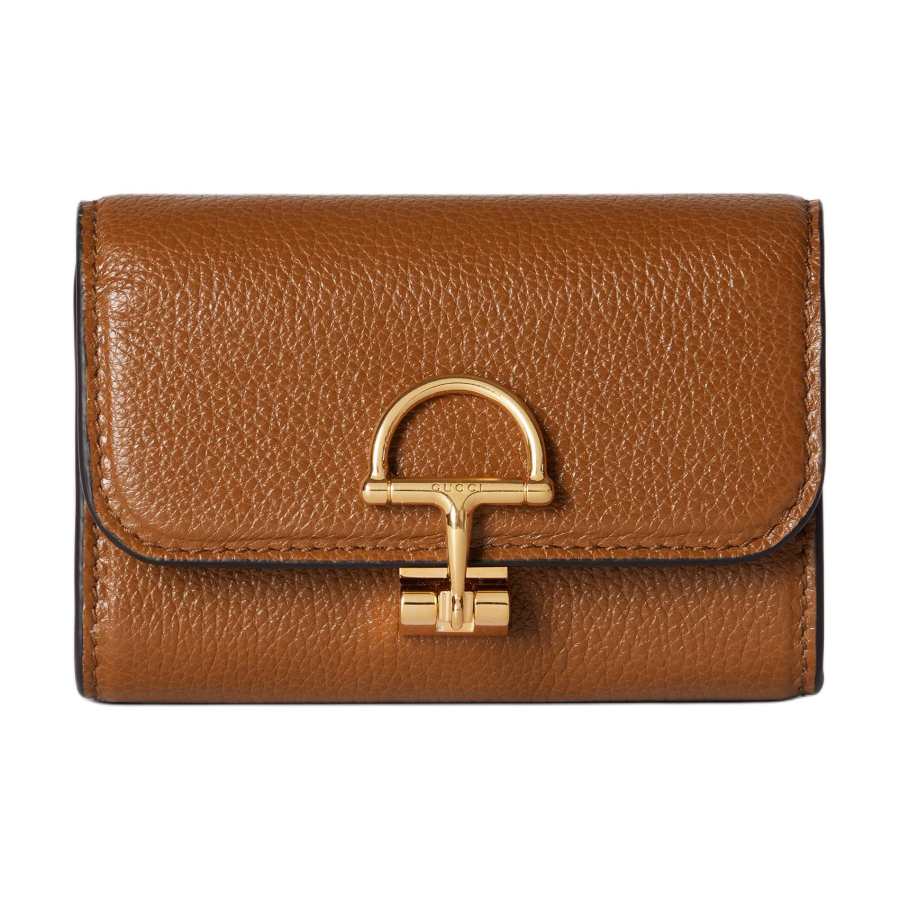 GUCCI Grain Leather Wallet, Card Holder Women's Brown