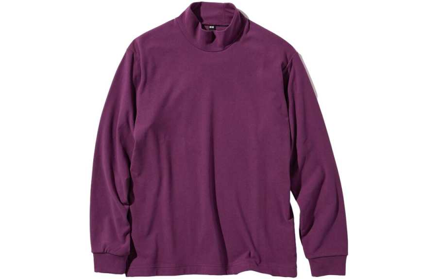 UNIQLO T Shirts Unisex Gray Purple Turtleneck Moderate Straight Fit