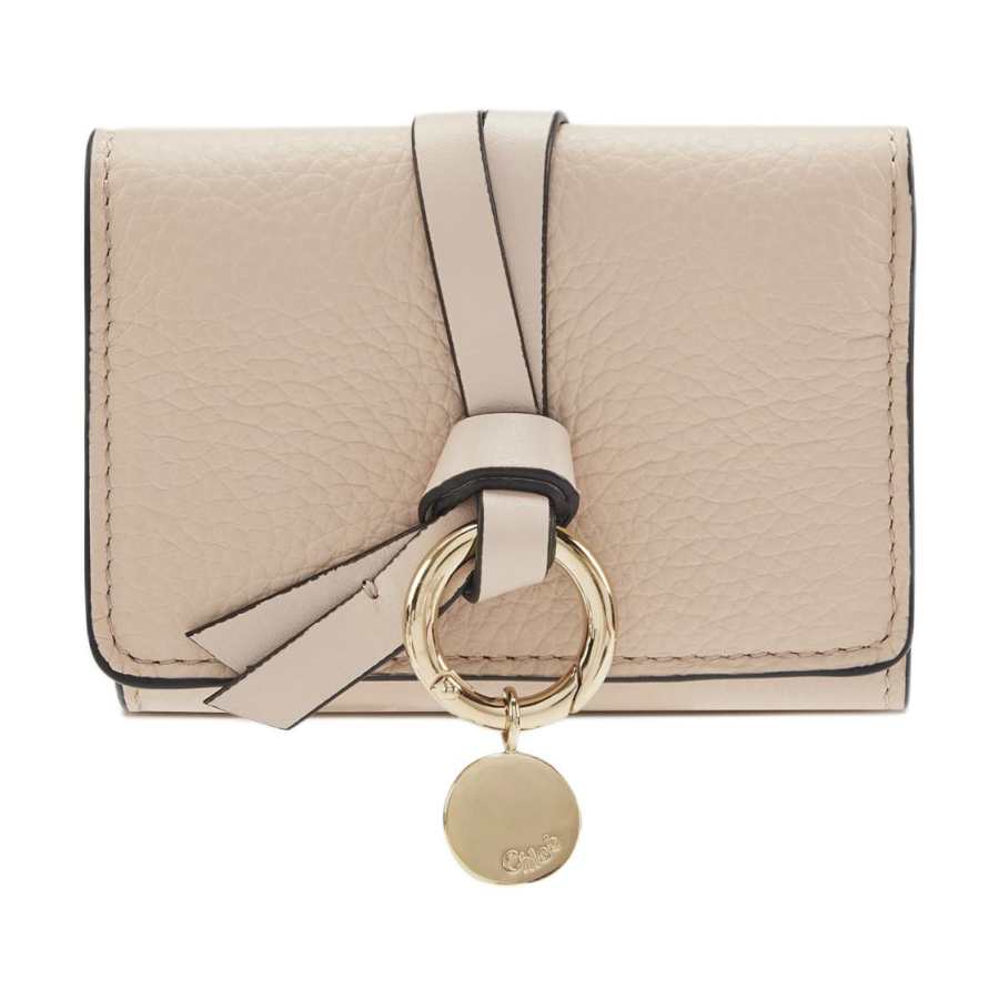 Chloé Chloe Alphabet Calfskin Wallet Mini Women's Gray Pink