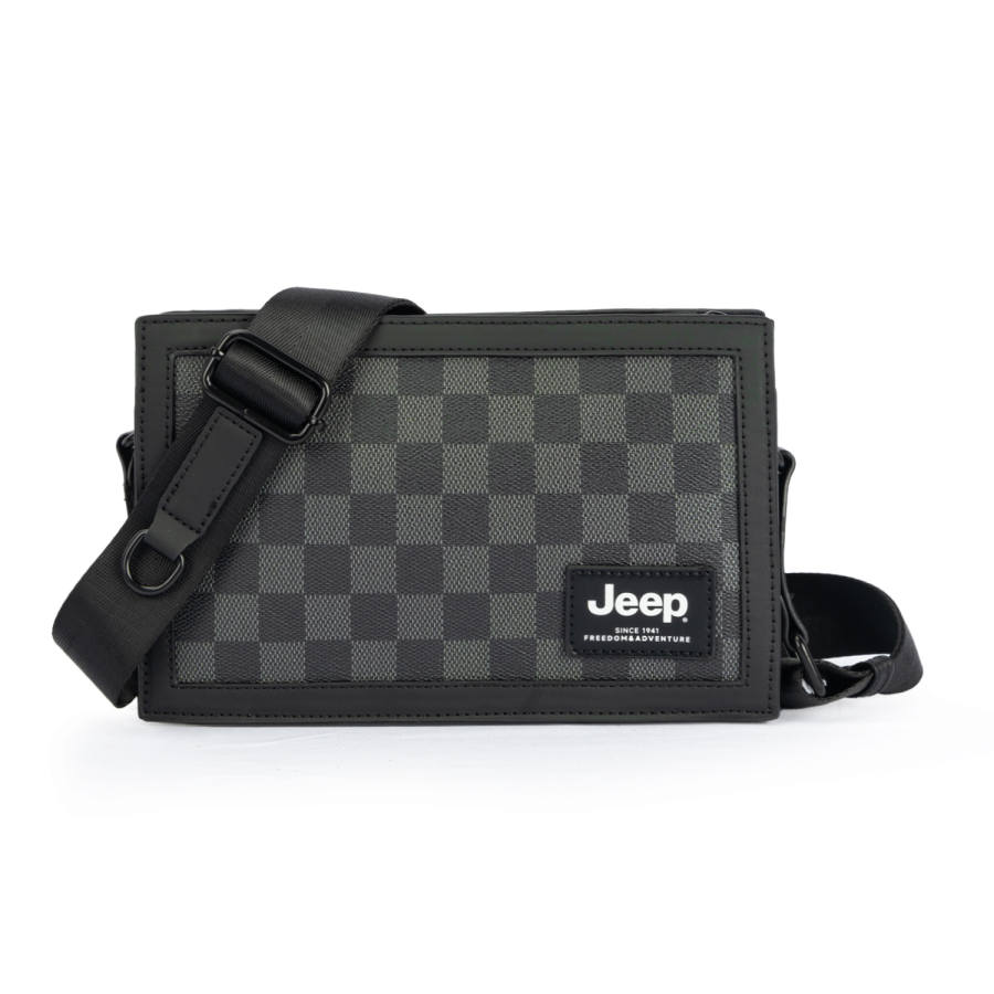 Jeep Pu Casual Versatile Small Square Bag, Crossbody Bag, Shoulder Bag Regular Unisex Black Plaid