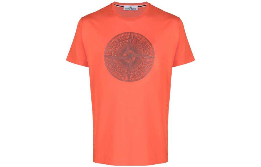 STONE ISLAND T Shirts Men's Orange Crew Neck Moderate Straight Fit