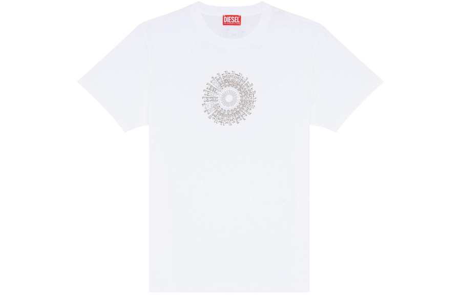 DIESEL T Shirts Unisex White Crew Neck Moderate Straight Fit