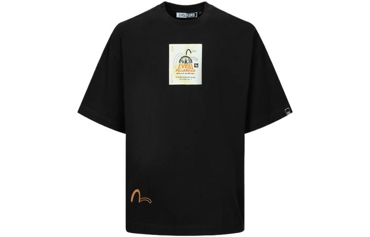 EVISU T Shirts Men's Black Crew Neck Moderate Straight Fit
