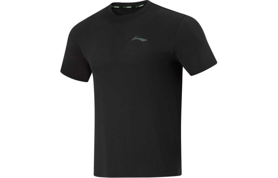 Li-Ning Li Ning Running Collection T Shirts Men's Black Crew Neck Moderate Straight Fit