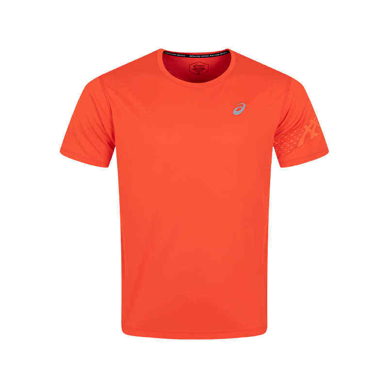 ASICS T Shirts Men's Red Crew Neck Moderate Straight Fit