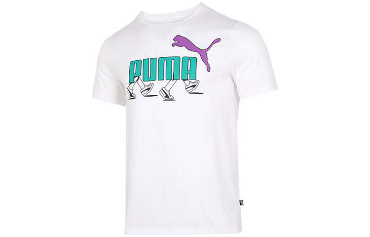 PUMA T Shirts Men's White Crew Neck Moderate Straight Fit