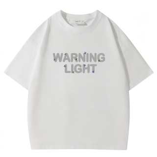 WARNING LIGHT T Shirts Unisex Crew Neck Moderate Heavyweight