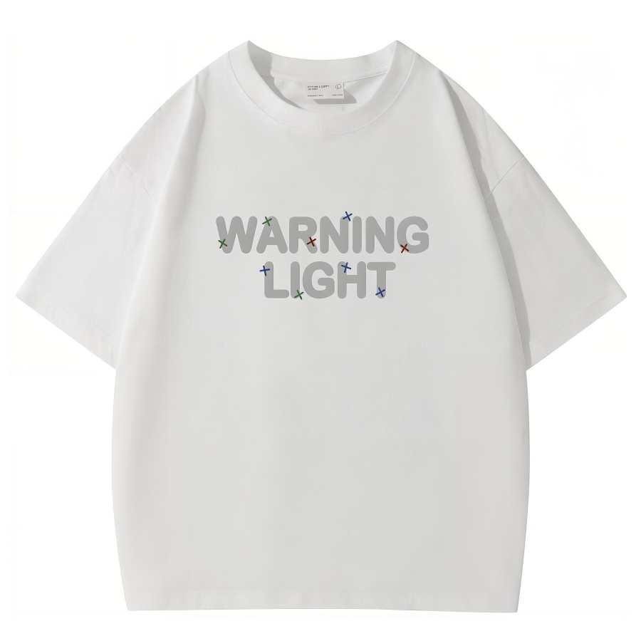WARNING LIGHT T Shirts Unisex Crew Neck Moderate Heavyweight