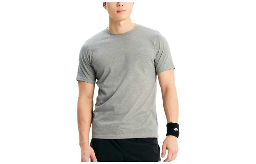 New Balance New Balance T Shirts Men's Gray Crew Neck Moderate Straight Fit