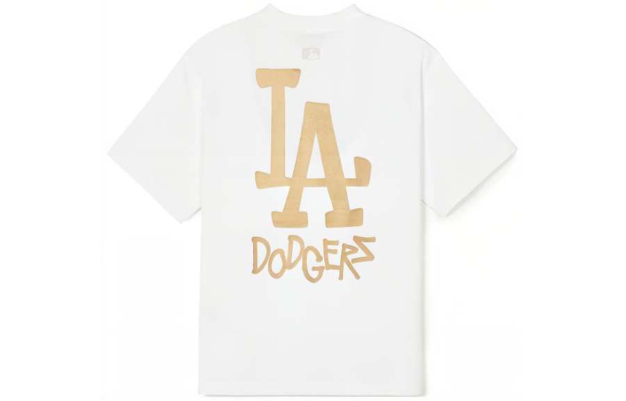 MLB Los Angeles Dodgers T Shirts Unisex Ecru Crew Neck Moderate Straight Fit