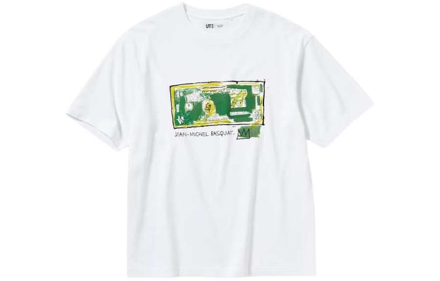 UNIQLO X Jean Michel Basquiat Collaboration T Shirts Unisex White Crew Neck Moderate Straight Fit