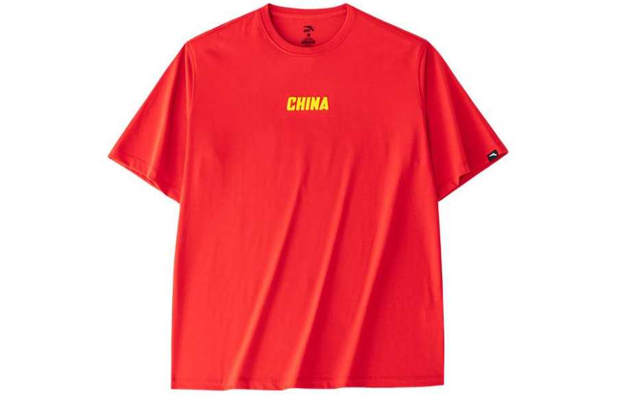 ANTA T Shirts Men's Red Crew Neck Moderate Straight Fit