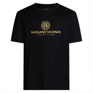 MANGANO T Shirts Men's Black Crew Neck Thin Straight Fit