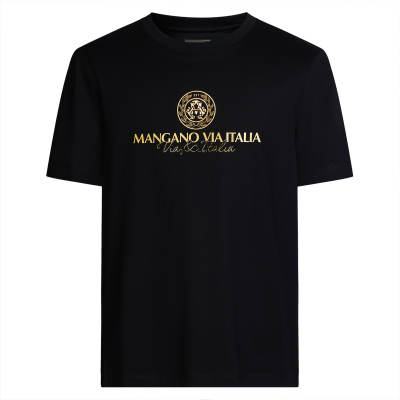 MANGANO T Shirts Men's Black Crew Neck Thin Straight Fit