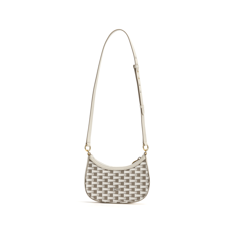 BALLY Leather Crescent Bag, Shoulder Bag, Crossbody Bag Small Women's Gray