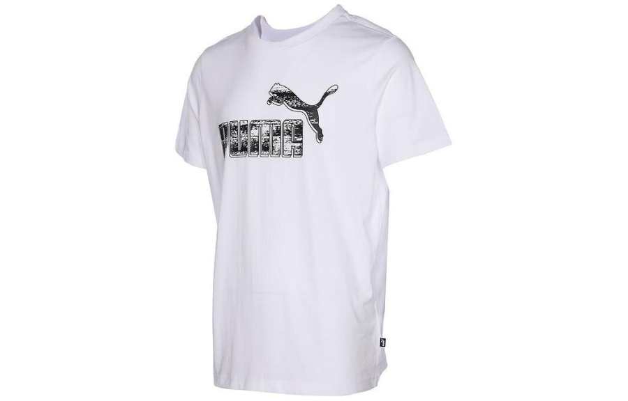 PUMA T Shirts Men's White Crew Neck Moderate Straight Fit