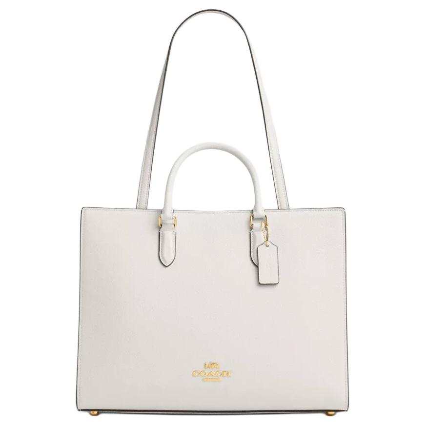 COACH Maggie Litchi Grain Leather Tote Bag, Shopping Bag, One Shoulder Handbag Large Women's White